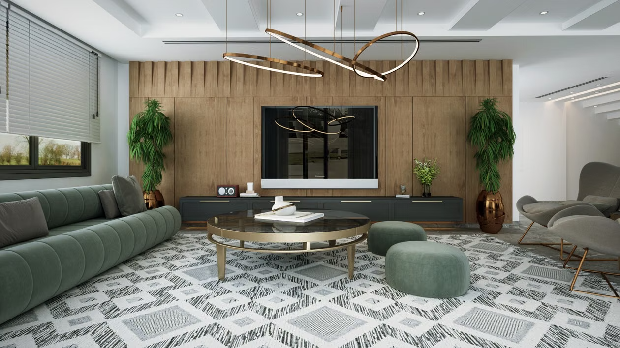 Modern organic living room in warm neutral tones